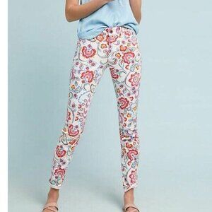 Anthropologie Pilcro Skinny Jeans Womens 27 White Floral Mid Rise Ankle